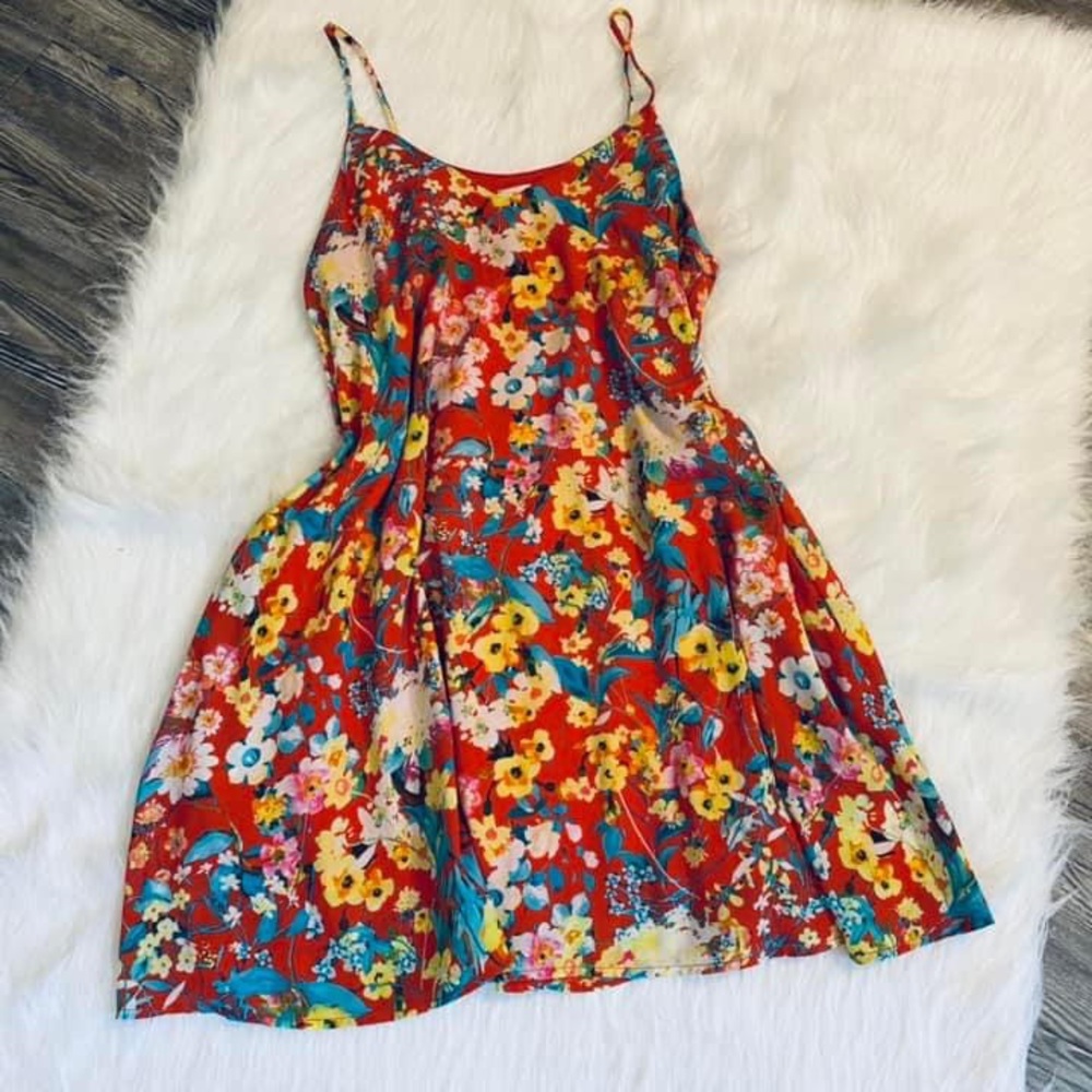 EUC Peach Love floral flower print dress size small